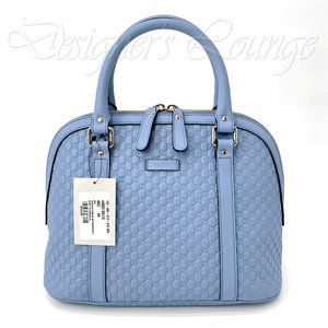 NEW GUCCI Micro Guccissima GG BREE  Blue Leather MEDIUM Dome Crossbody Bag